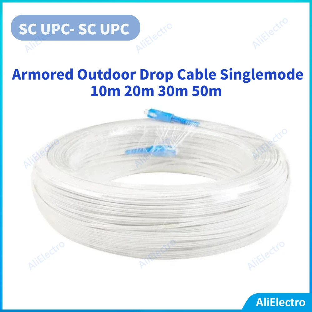 10m 20m 30m 50m SC UPC- SC UPC Armored Outdoor Drop Cable SM Singlemode FTTH SC UPC Drop Patch Cable Fiber Optic Jumper Cable