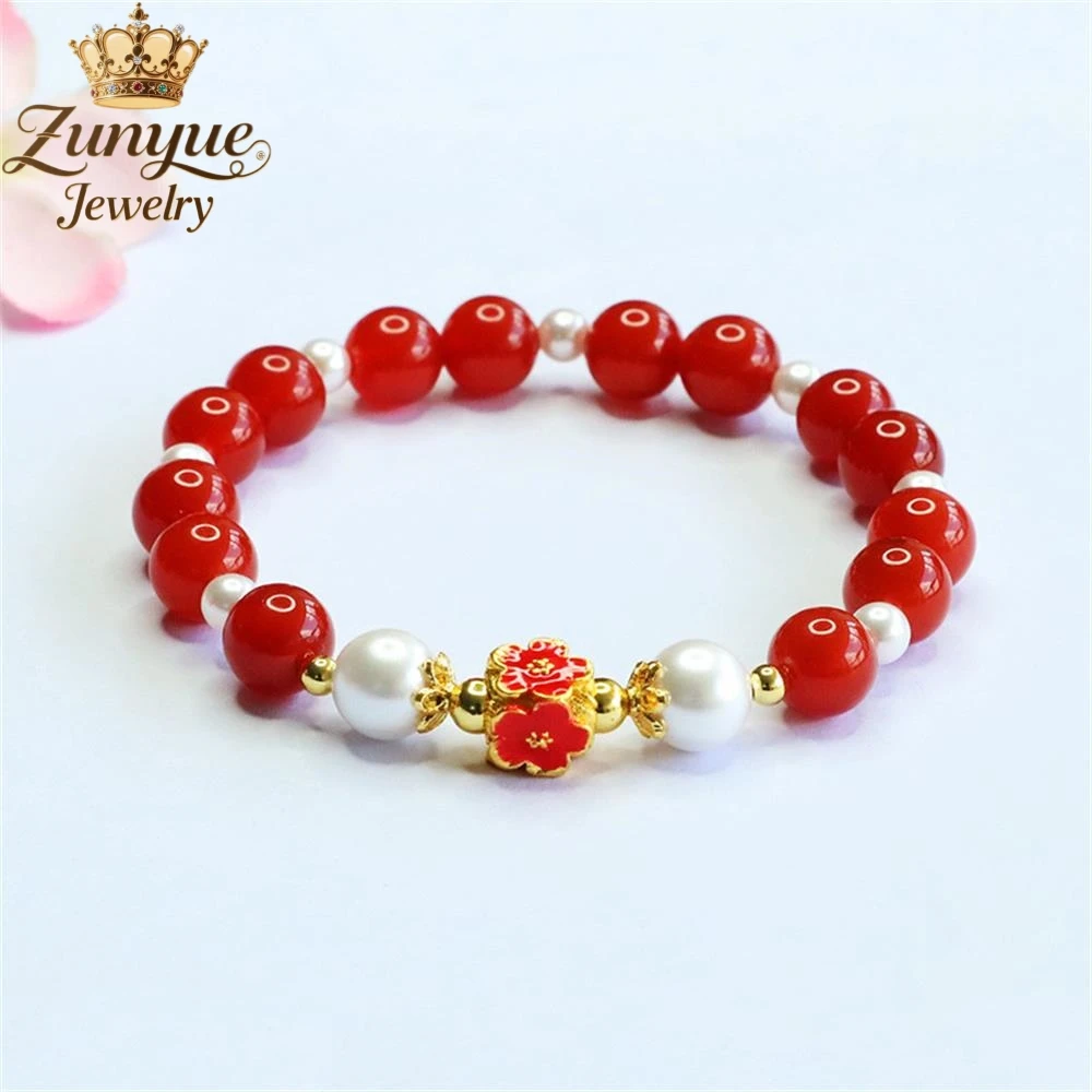 

Natural Red Agate And White Pearl Three-Dimensional Peach Blossom Bracelet Luxury Quality Jewelry Fashion Jewelry Exquisite Gift