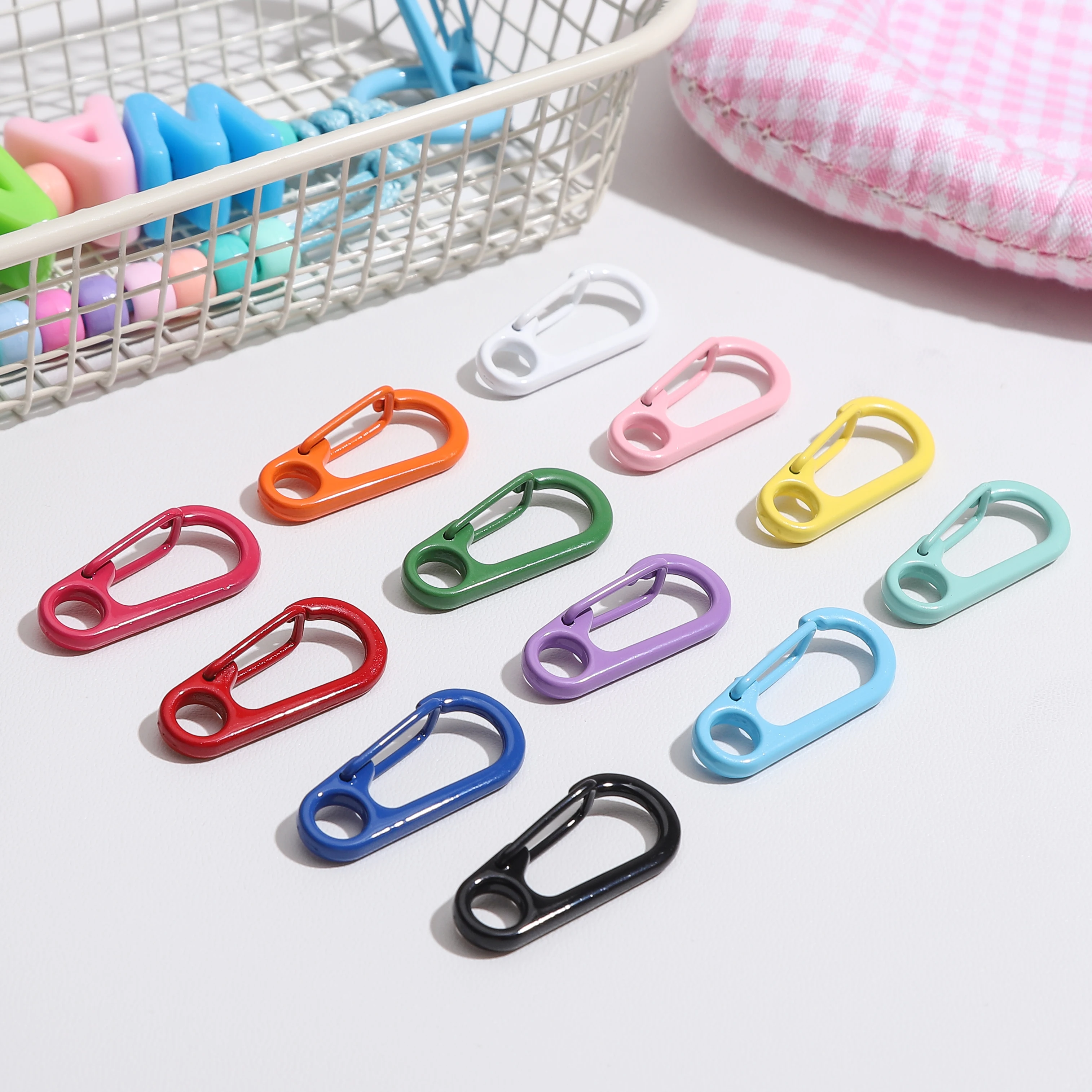2pcs 14mm Alloy Painted Keychain Multicolor DIY Craft Charms Bracelets Necklaces Bags Phone Lanyards Making Supplies