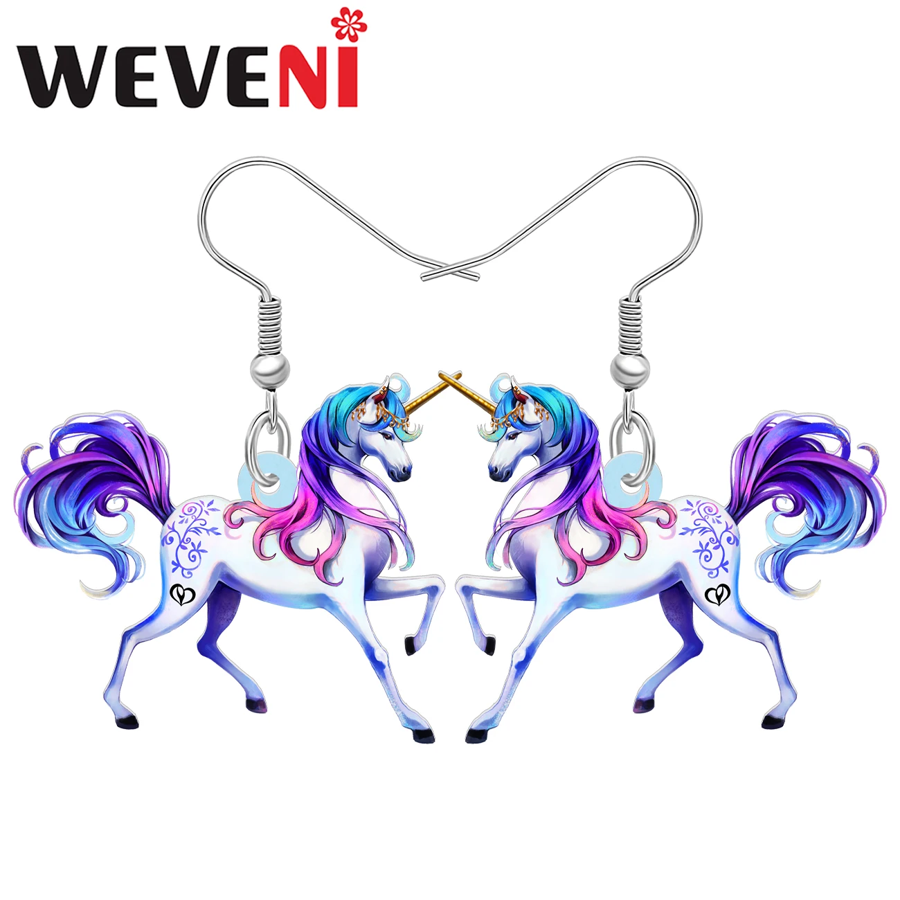 WEVENI Acrylic Anime Unicorn Horse Drop Dangle Earrings Novelty Animals Jewelry Charm Gifts For Women Girls Kids