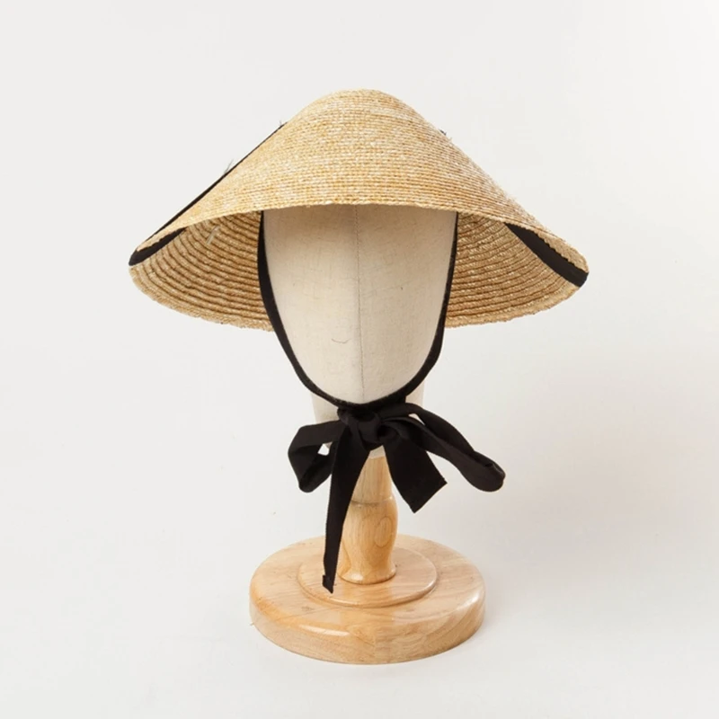 Straw Weaving Wide Brim Cone Hat Summer Cone Hat Seaside Sunproof Hat for Children Skin-Friendly Outdoor Sunproof Hat