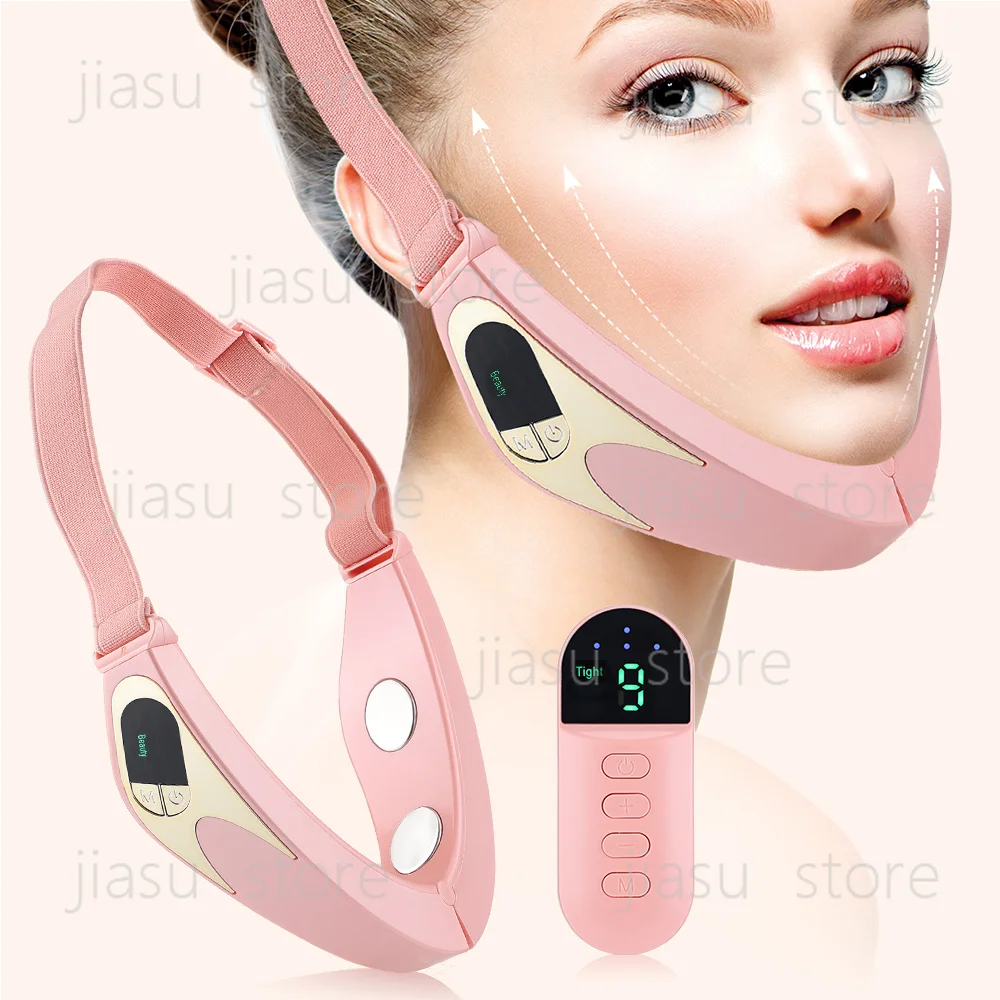 

KKS Double Chin Hot Compress EMS Facial Lift Massager V-Line Lift up Red Blue Light Face Firming Slimming Vibration Massager