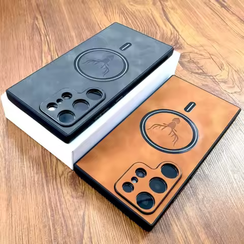 For Magsafe Wireless Charge Case For Samsung S24 S23 S22 S21 Note 20 S25 Ultra Plus S24FE S25 Edge Luxury Leather Magnetic Cover