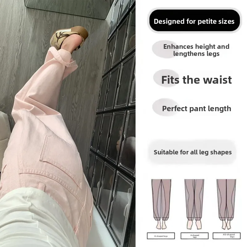 Jeans casual a gamba larga a vita alta Pantaloni in denim da pendolarismo con taglio dritto allentato da donna Rosa Versatile e confortevole Faion estivo