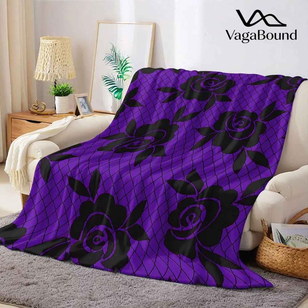purple lace rose mesh Flannel Blanket Warm Soft Halloween Christmas Decorative Couch Warm Cozy All-Season Gift