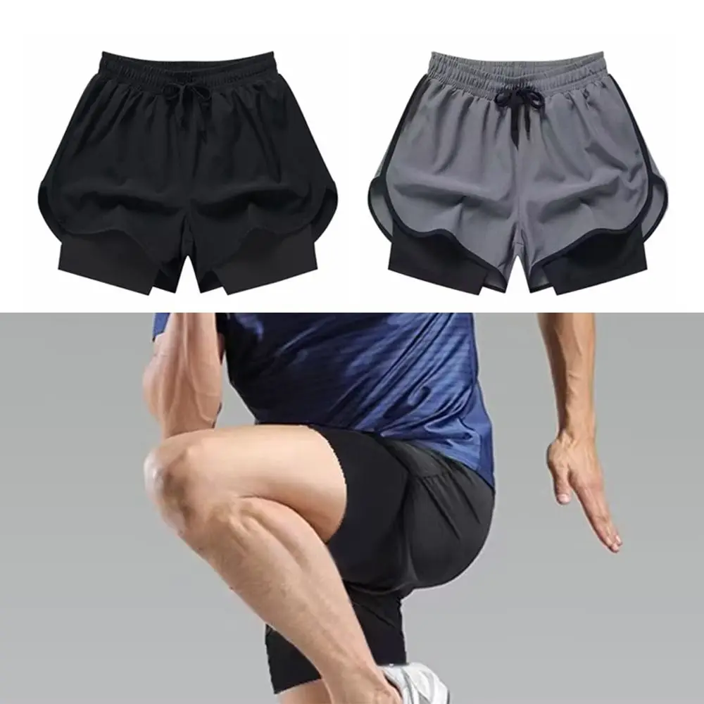 

2 in 1 Men Running Pants Leisure Breathable Male Sports Short Pants Simple Fitness Anti-Exposure Men's Jogging Shorts Summer