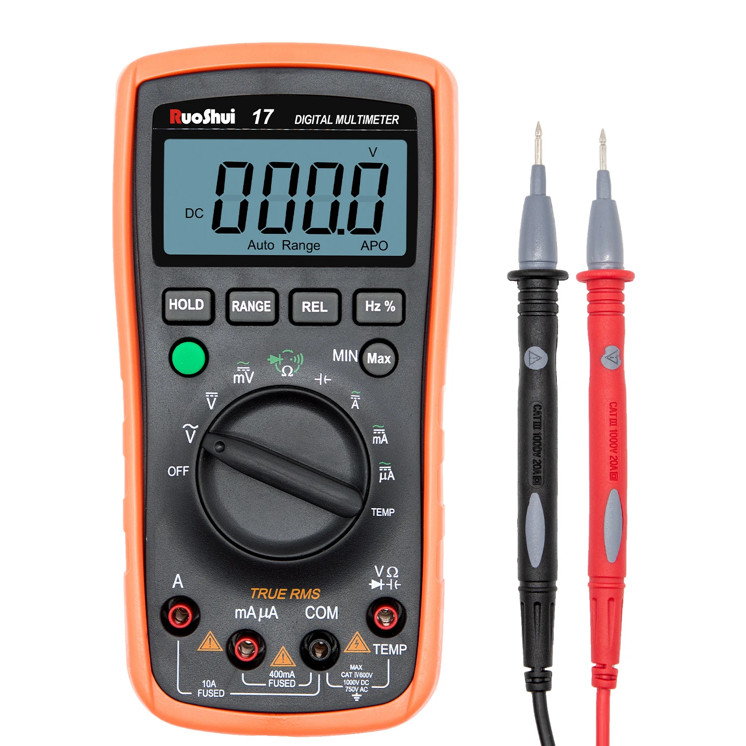 

RuoShui 17 High-Precision Digital Multimeter 3999 Auto AC DC Tester 1000V 20A Capacitance Frequency Resistance LED Multimetro