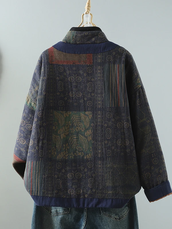 الرجعية كبيرة الحجم المرأة القطن Jaet ort فضفاض خمر Sle مطبوعة تصميم الشتاء ملابس خارجية التخسيس معطف ort #4