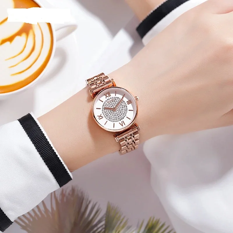 Fashion Stylish Rhinestone Women Quartz Watches Chain Band Waterproof Wrist Watch for Ladies Female