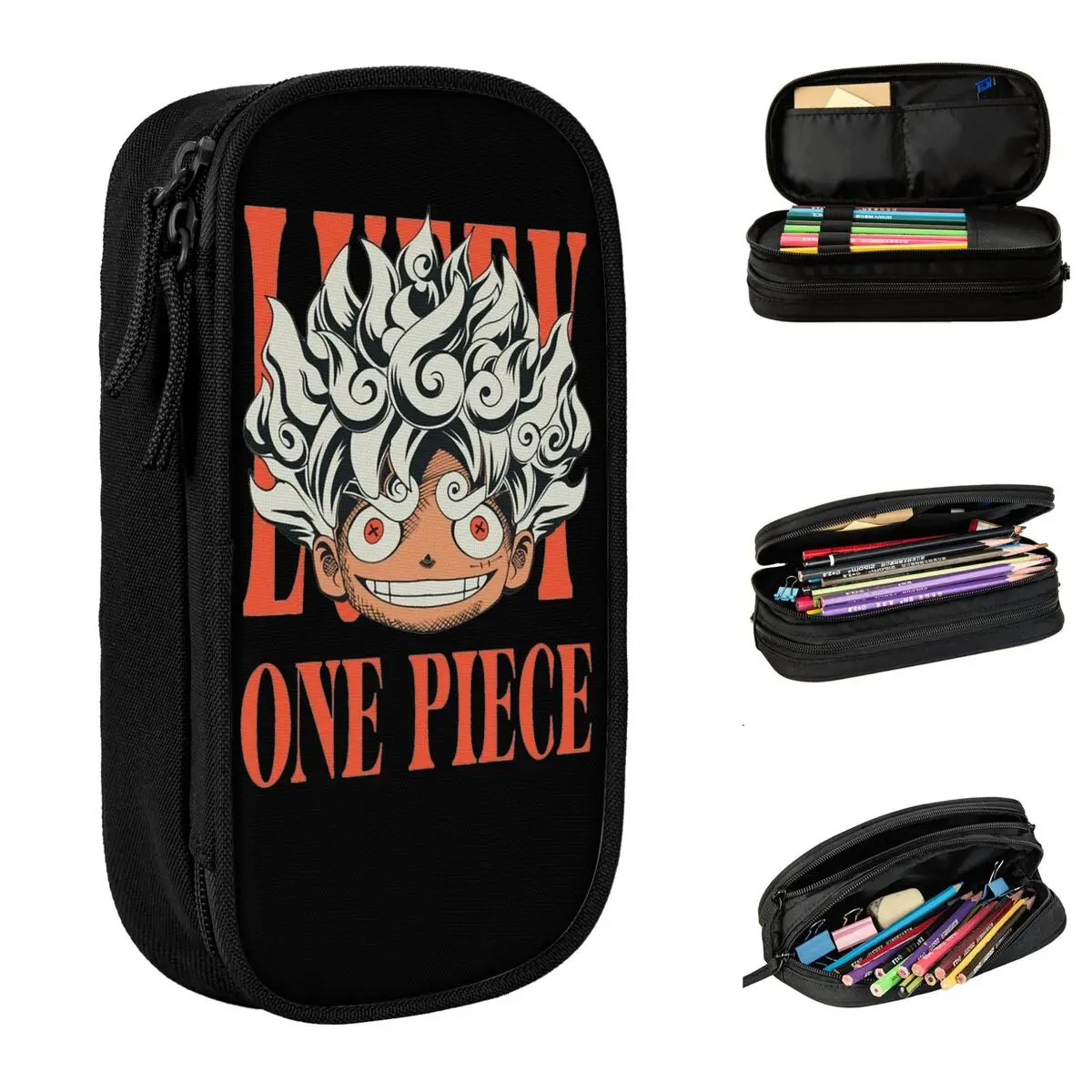 Luffy gear 5 anime lápis casos uma peça bolsa de lápis caixa de caneta crianças grandes sacos de armazenamento presentes de escritório papelaria