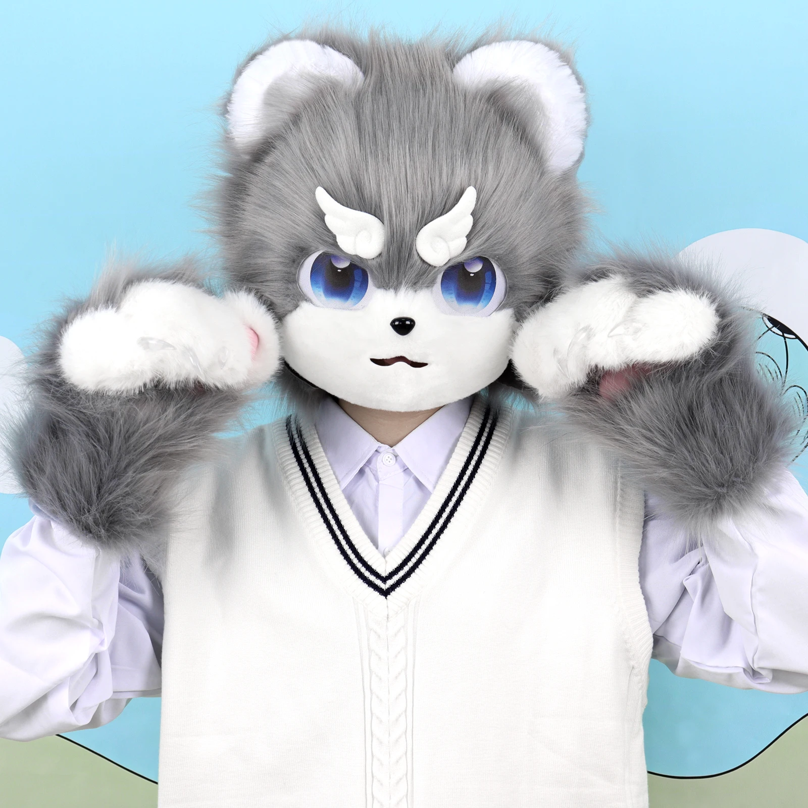 Animal Cat Dog Mask Faux Fur Plush Full Head Cute Fox Furry for Party Carnival Cosplay Costume Props