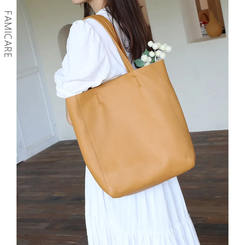 Bag Women 2022 New Summer Genuine Leather Tote Female Casual Fashion Simple Underarm Shoulder Bag Large Capacity Shopper Handbag