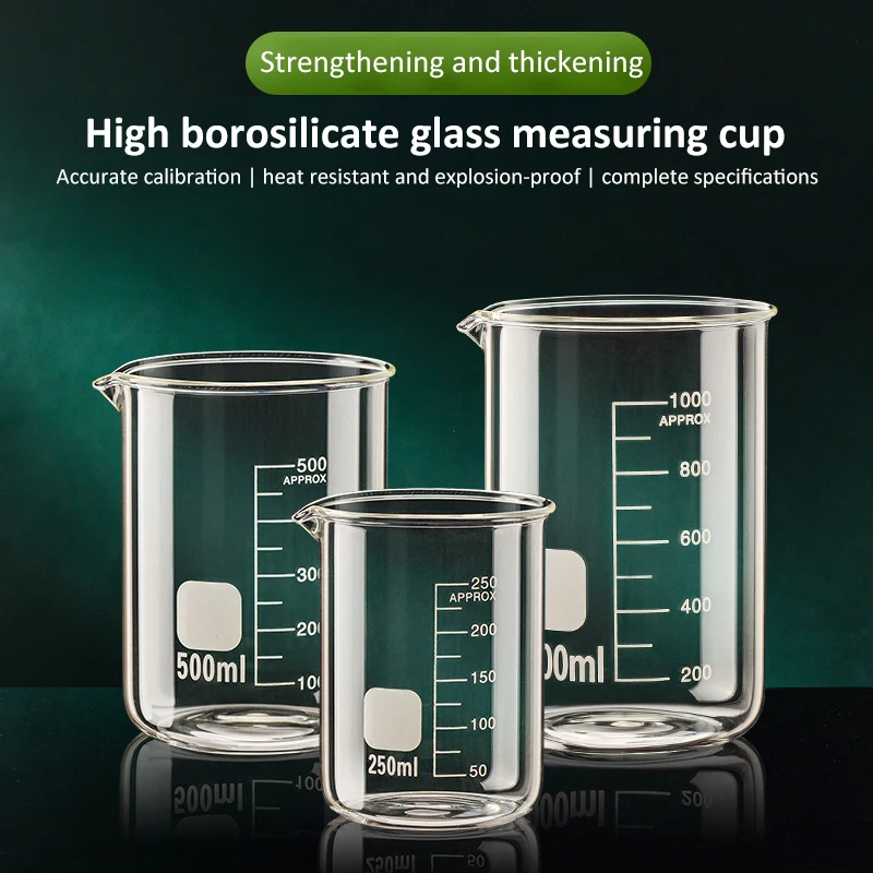 High Borosilicate Glass Measuring Cup Clear Scale Cup Laboratory Beaker Kitchen Baking Measuring Cup 50/100/150/250/500/1000ml