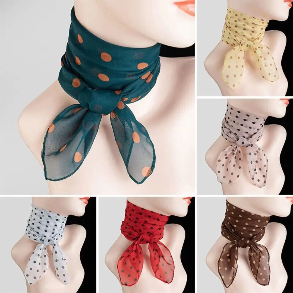 Square Artificial Silk Scarf Summer Thin Polka Dot Print Chiffon Soft Shawl Neck Warp Beach Sunscreen Women Neck Scarves