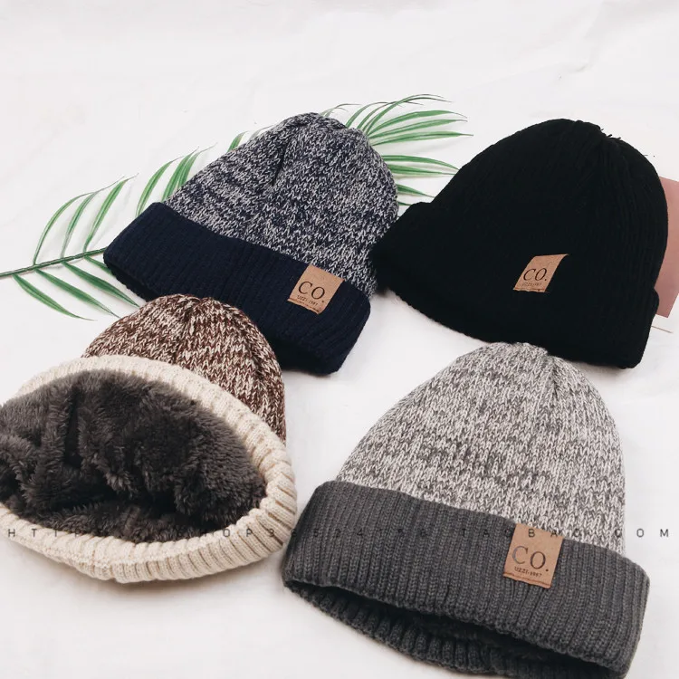 

New Unisex Two-Tone Winter Hats Add Fur Lined Men And Women Fashion Warm Beanie Cap Casual Winter Knitted Hats