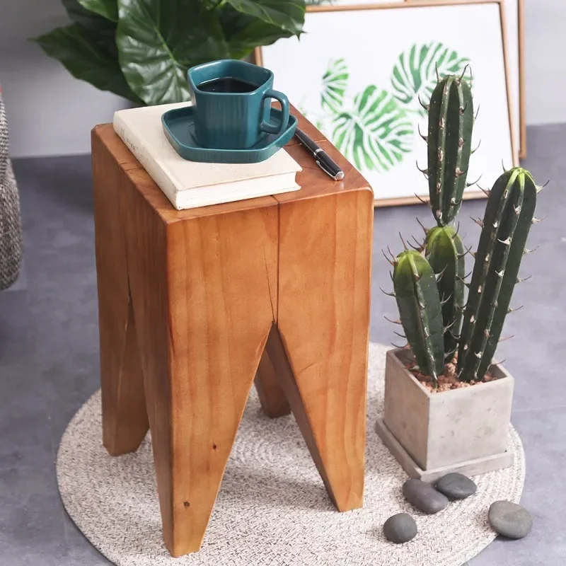 Taburete cuadrado moderno otomano escandinavo de madera maciza para sala de estar, soporte minimalista para plantas de interior,