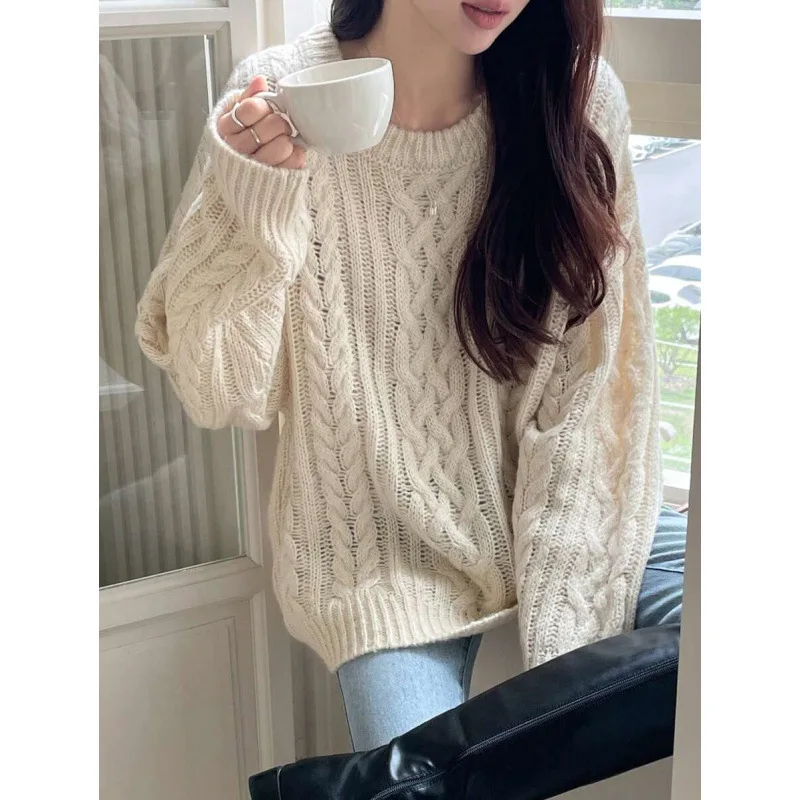 

Loose Purple Twist Sweater Twisted Knitwear Comfortable Unisex Spring Fashion Casual Outerwear Non-deformable Fabric