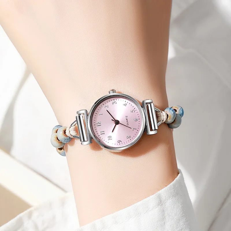 Artistic Style Women's Quartz Wristwatch With Woven Beaded Female Watches Pull Strap Design Student Casual Fashion Ladies Watch