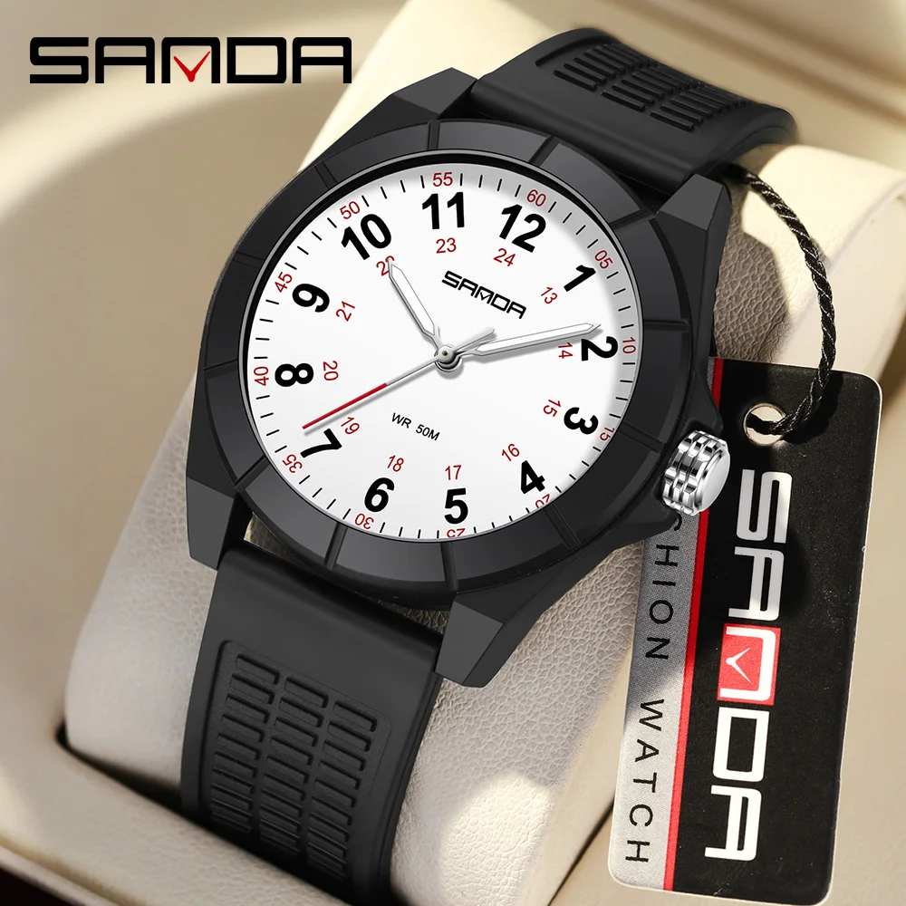 Sanda 6232 Top Brand Women's Quartz Simple Fashion Strap with Night Light Waterproof Silicone Strap Student Watch