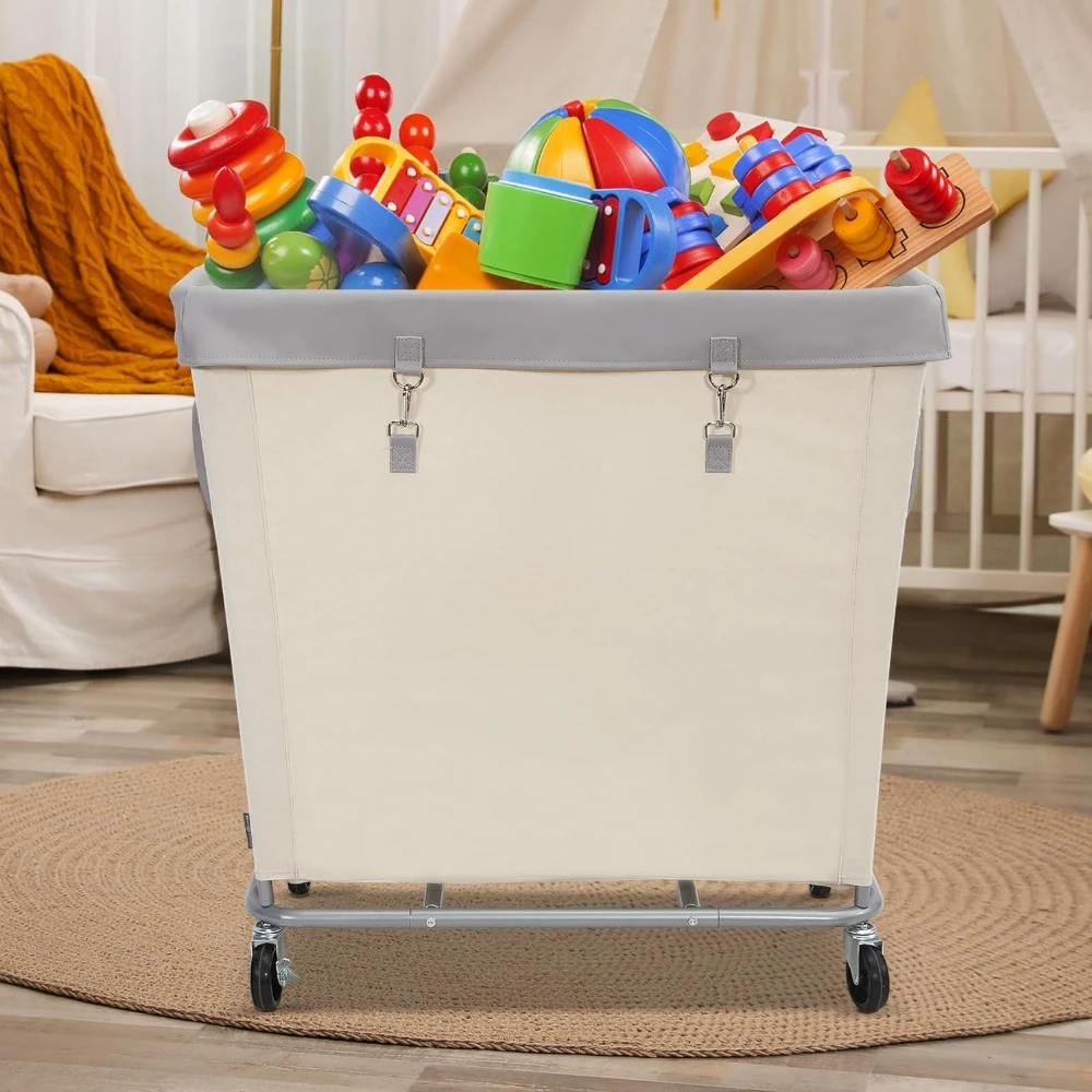 Commercial Laundry Hamper With Heavy Duty Steel Frame Toy Basket 31.7''L X 19.3''W X 30.91''H Home Large Beige Dirty Baskets