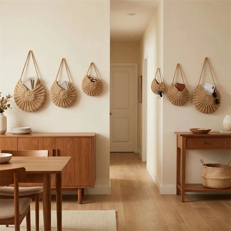 Nautilus Hanging Kitchen Storage Basket Handwoven Net Fruit And Vegetable Bag Wall Organizer For Small Kitchens Rustic Gift