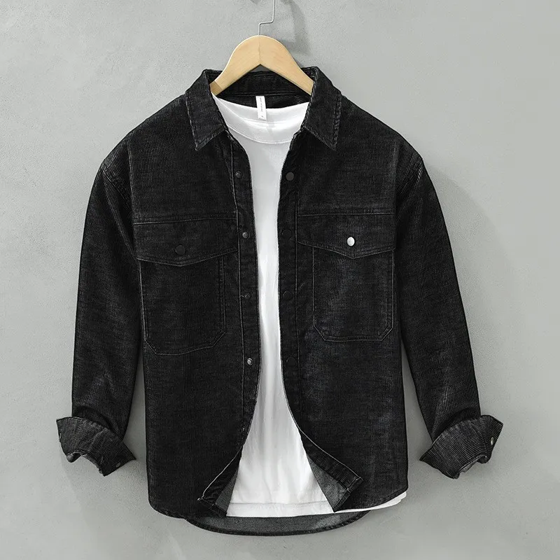 

Loose Fit Men's Corduroy Jaet Casual Sle Turn-down Collar Long Sve irt Youth Faion Autumn Spring Workwear Outerwear