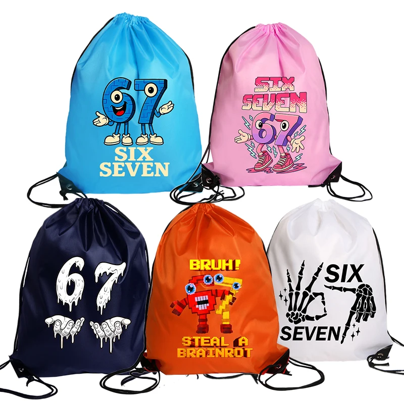 

67 Drawstring Backpack Six Seven Waterproof Polyester Handbags Steal A Brainrot Children Portable Garment Storage Bags Gifts Bag