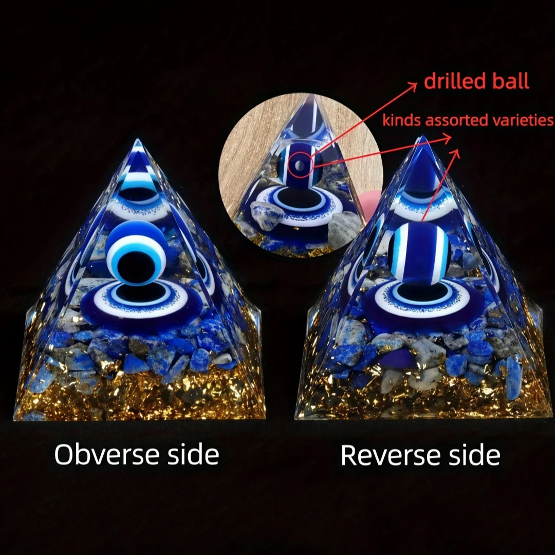 1pc natural crystal fragment lapis lazuli gemstone, evil eye orgonite pyramid, devil's eye resin pyramid, aura home decoration