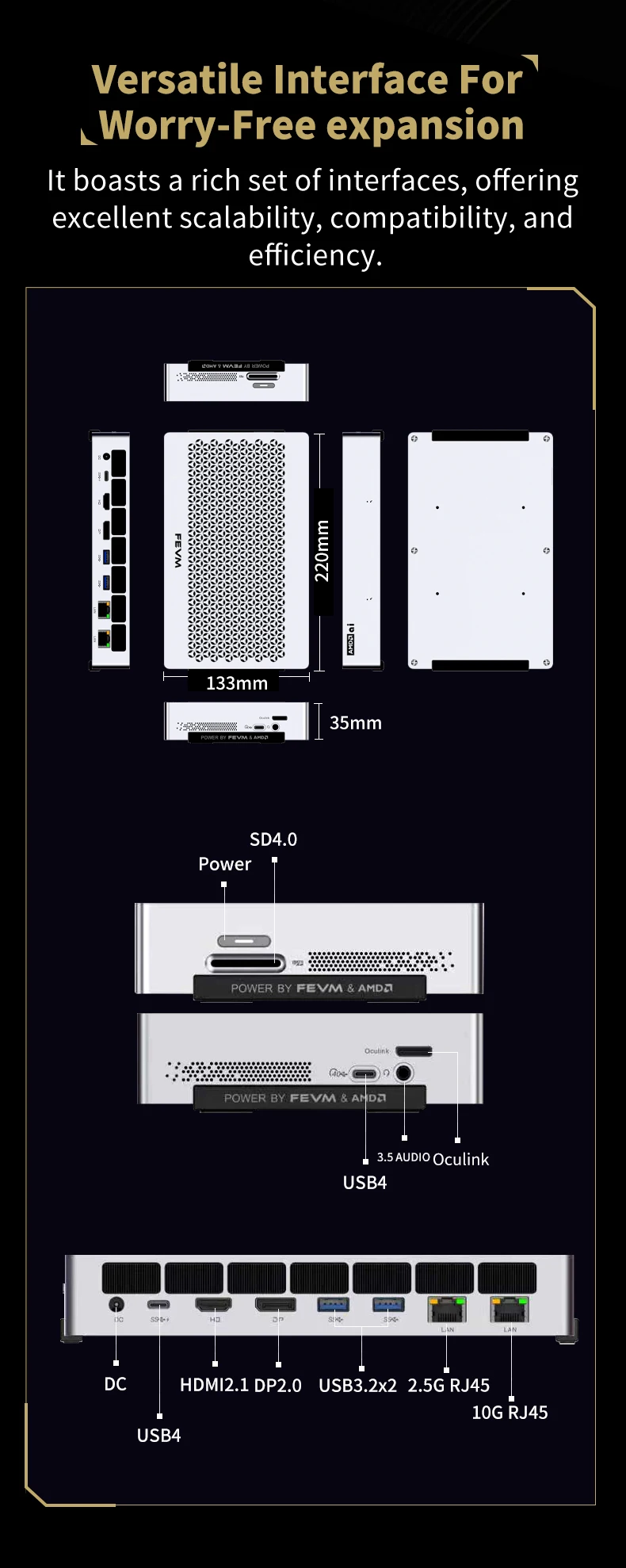 FEVM FAEX1 AMD Ryzen AI MAX+395 Mini Workstation Host MINI PC Gaming Computer WIFI7 BT5.4 USB4 Oculink 10G LAN Port Win11