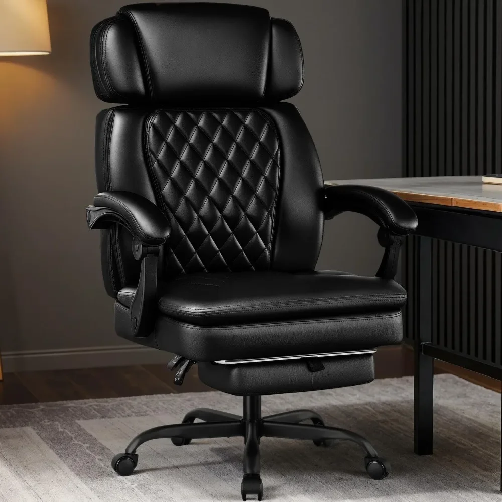 

400lbs Executive Office Chair with Foot Rest for Heavy People, Ergonomic Big and Tall Desk Chair with Adjustable Headrest, Premi