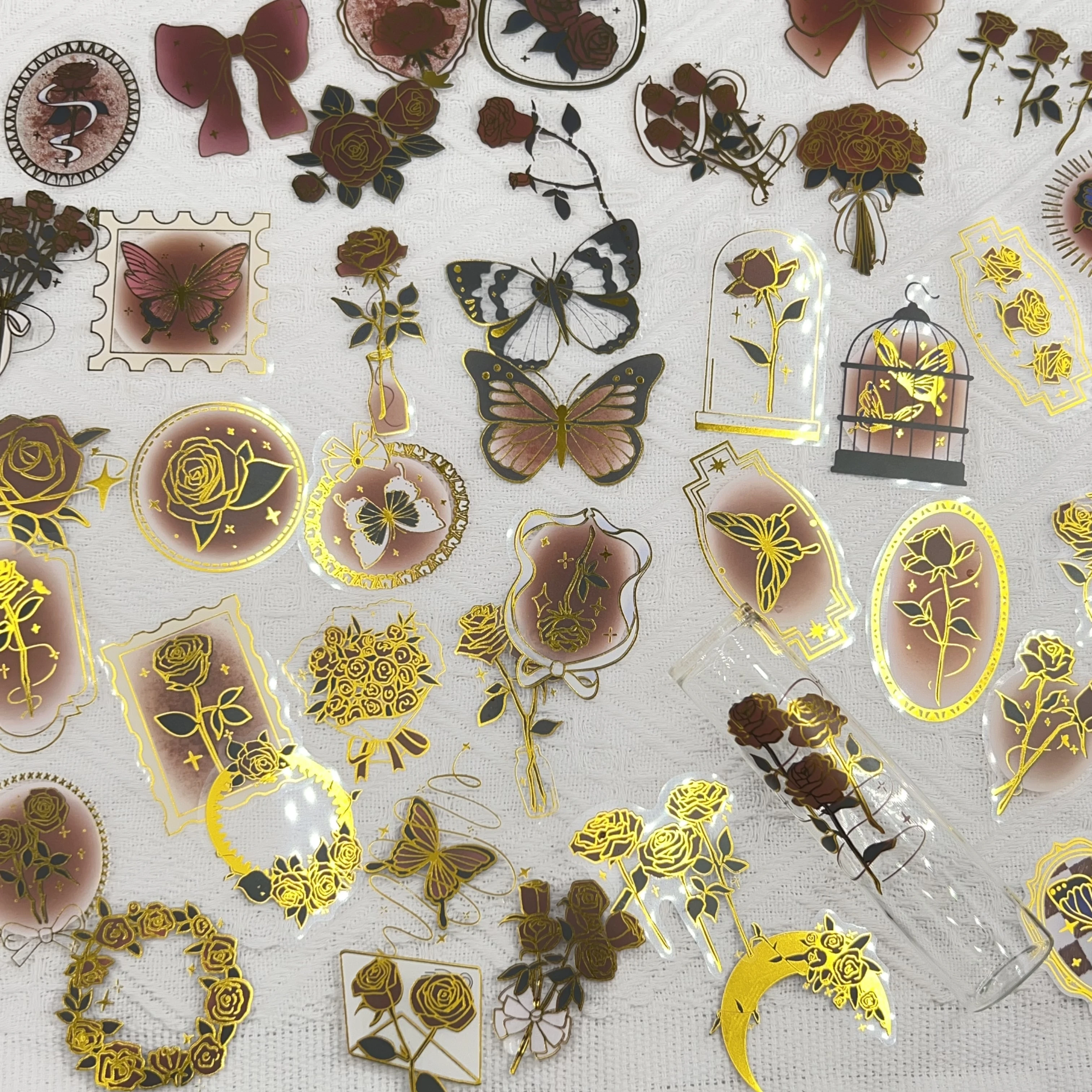 50 adesivi in PET con stampa a caldo per diario rosa vintage, custodie decorative fai da te per telefoni, scrivanie, caschi, adesivi regalo impermeabili