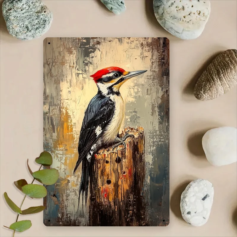 2D Flat, Vintage Woodpecker Metal Wall Art - Rustic Farmhouse Decor with Pre-Drilled Holes, Heavy-Duty Iron Construction, High Q