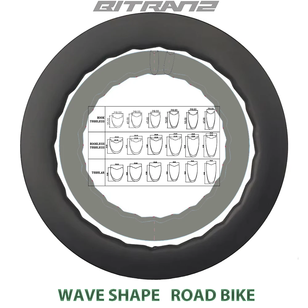 

700C Wave Bike 28mm Wide Tubeless Tubular Carbon Wheels Rim Brake Disc 35 40 45 50 55 58 65 80mm Deep Hook Hookless UD 3K Marble