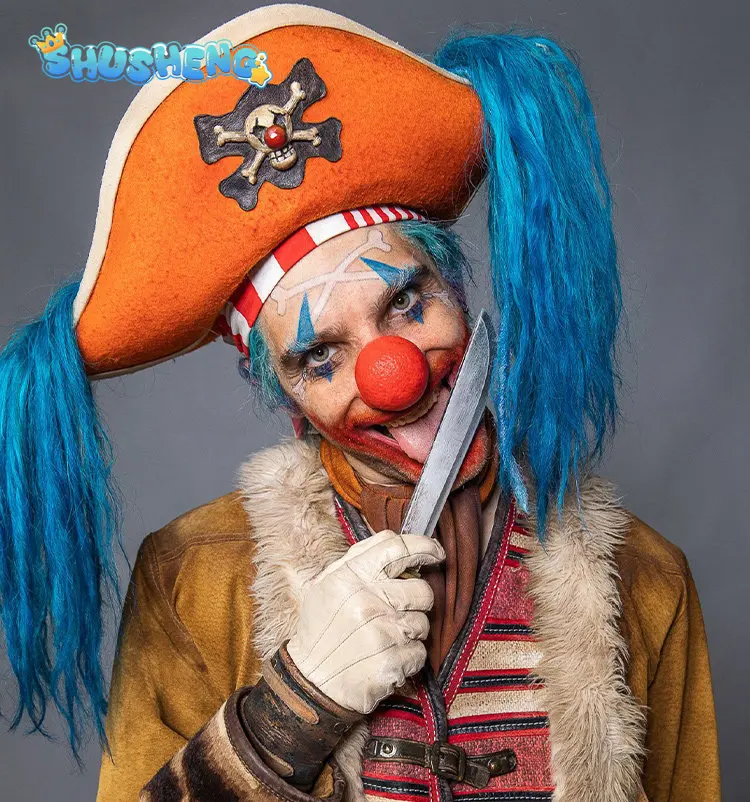

Joker Buggy Anime OP Cosplay Costume Men's Woman high-quality uniform jacket props hat Halloween carnival New Buggy Clown Suit