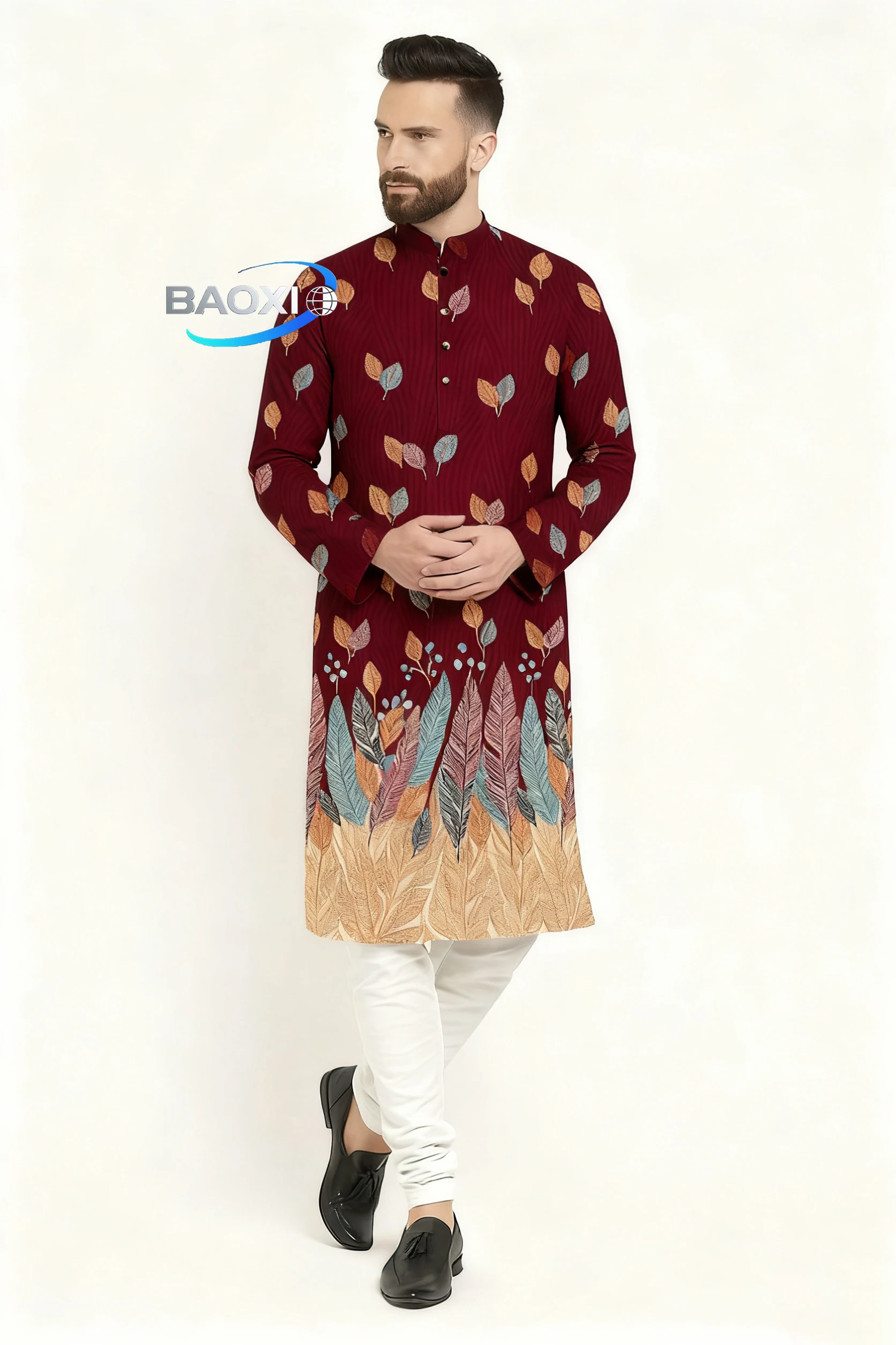 Vestaglia lunga stampata da uomo con vari modelli, kurtaasuha, vestibilità alla moda e comoda, adatta a tutte le occasioni