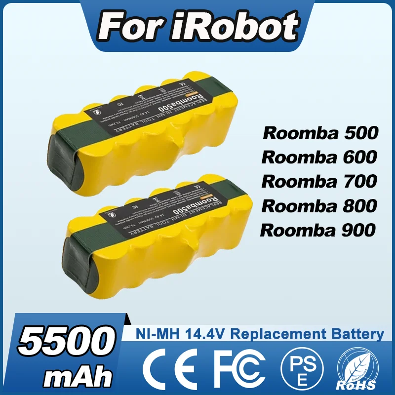 Batterie 14.4V pour iRobot Roomba, 5500mAh, pour iRobot Roomba 500 600 700 800 900 série 620 650 770 780 580