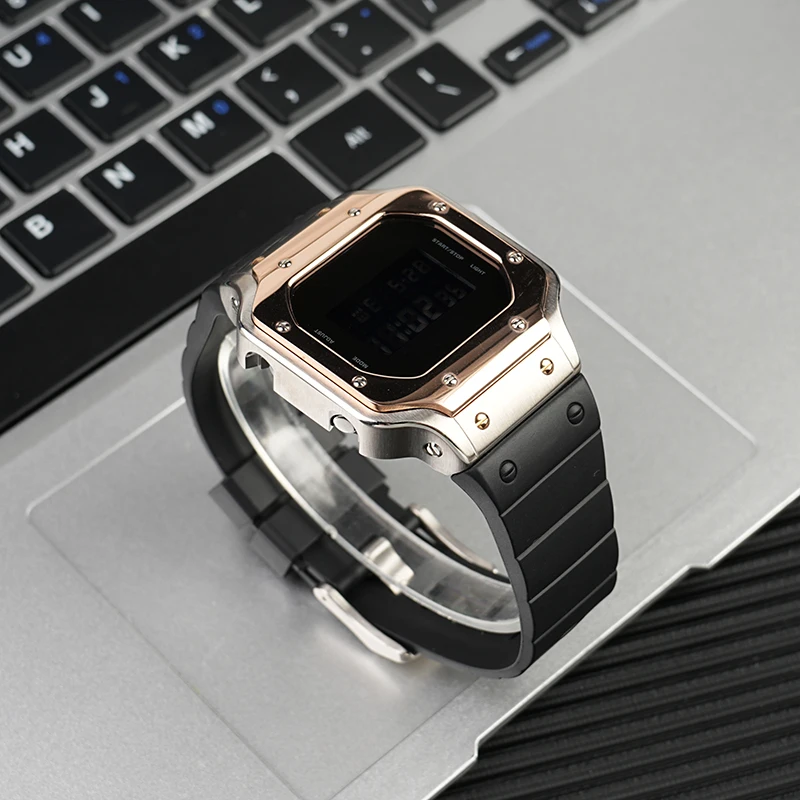 Zestaw modowy Metalowa Obudowa Zegarka Zestaw do Casio G-SHOCK DW5600 GW-B5600 Pasek ze Stali TPU Modyfikowany Bezel ze Stali Nierdzewnej Nitowany Pasek do Zegarka