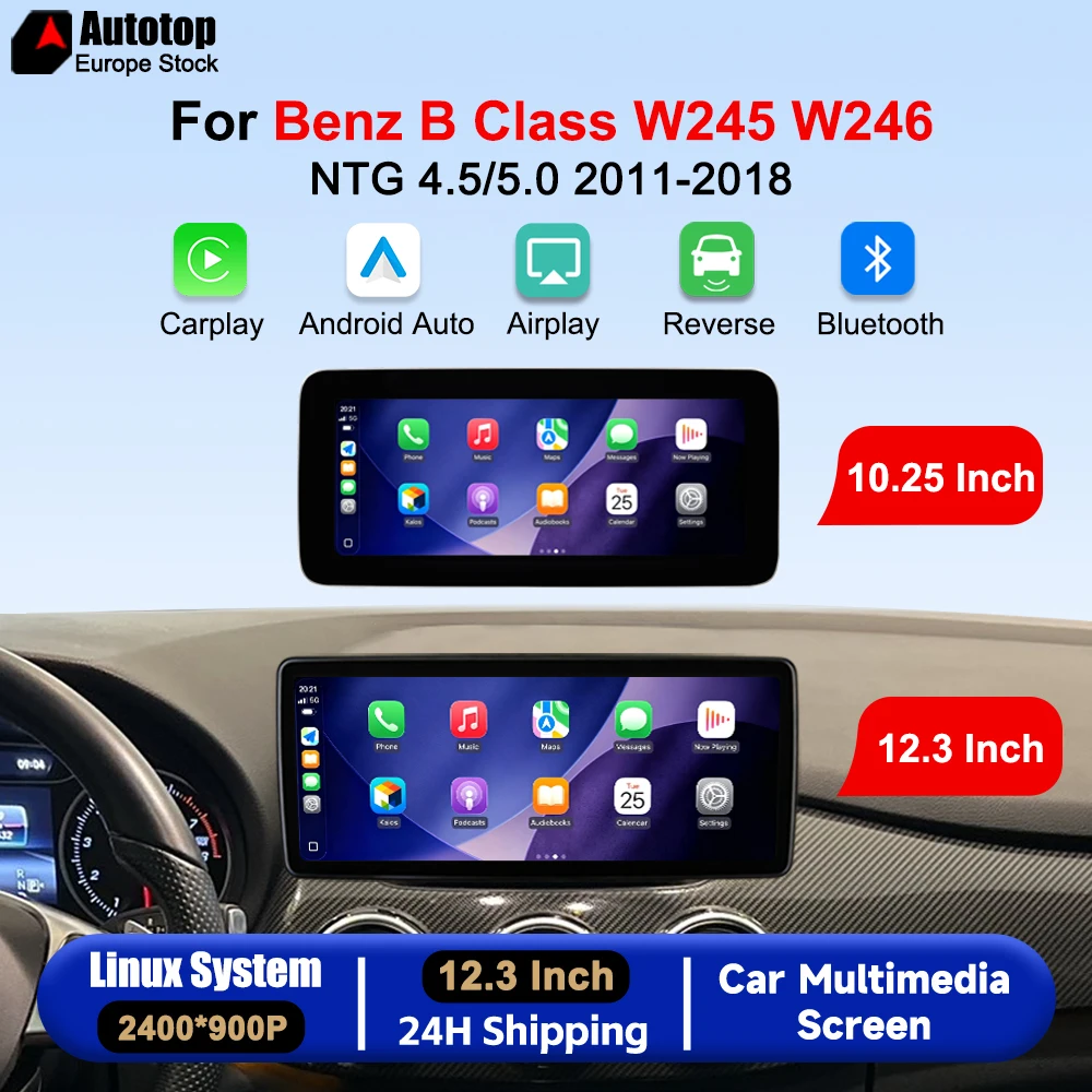 Autoradio Linux con CarPlay e Android Auto wireless, schermo da 10,25 pollici e 12,3 pollici, per Mercedes Benz Classe B W245 W246 2011-2018, NTG4.5/5.0, display multimediale con schermo a