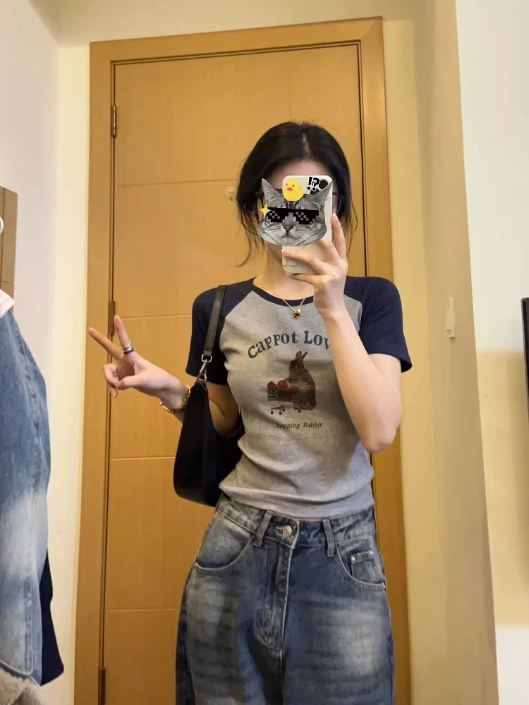 

Футболка Slim Fit ort Sve, женская летняя футболка больших размеров Color Blo Design ort Bodycon Top, корейская футболка с круглым принтом Ne