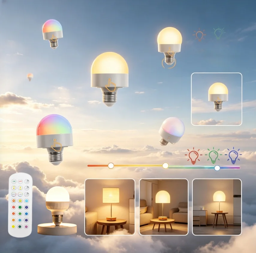 

Wireless Cordless LED Bulb E26 Rechargeable RGB 1800mAh Magnetic Battery Operated with Remote Control Portable Color Changing USB Type-C Charging No Hardwired