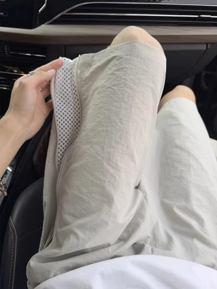 

Qui Dry Ice Silk Men's orts Summer Thin Side Zipper Workwear Five-Quarter Casual Mid-Length Pants Breathable Loose Fit