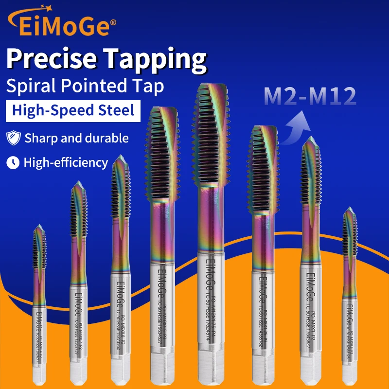 EiMoGe 8 PCS M2-M12 HSSE Spiral Point Set Kit Screw Thread Tap Metric Plug Hand Taps M2 M3 M4 M5 M6 M8 M10 M12