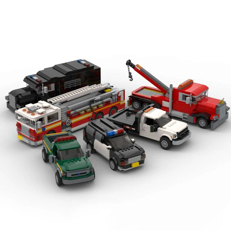2963pcs MOC Service Vehicle Pack Six Vehicles Model Building Blocks Construction Toy Christmas Gifts Kids Birthday Assemble DIY