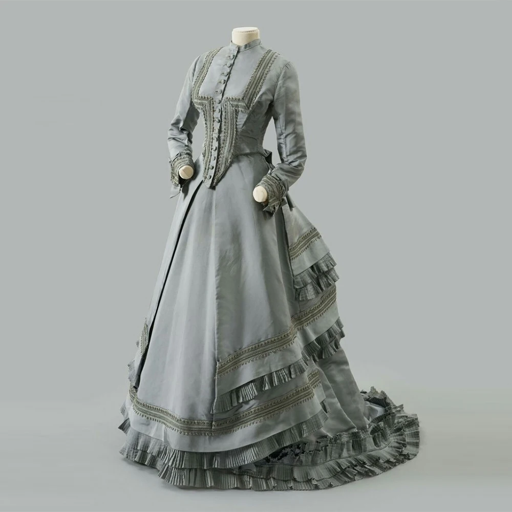 

1870s Victorian Visiting Walking Costume Tudor Edwardian Duchess Afternoon Bustle Dress Historical Tea Party Ball Gown