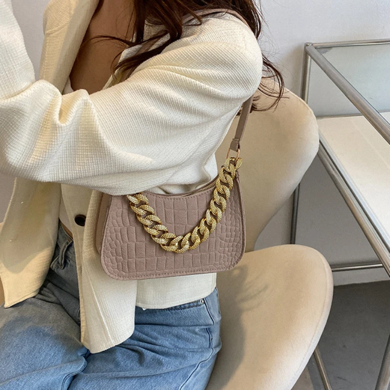 Luxury Handbags Summer Metal Chain Shoulder Bag Women Office Party Handbag Elegant Ladies All-match Fashion Underarm Bags