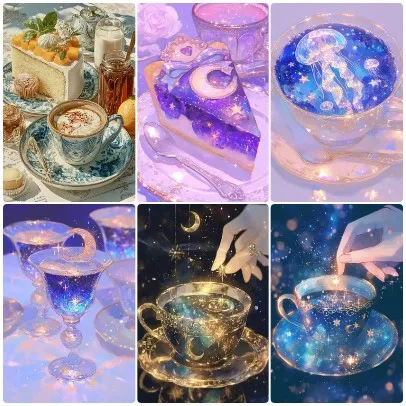 quebra-cabeca-galaxia-pastel-com-brilho-suave-e-creme-de-frutas-vibracao-relaxante-de-cha-da-tarde-fantasia-lavanda-aconchegante