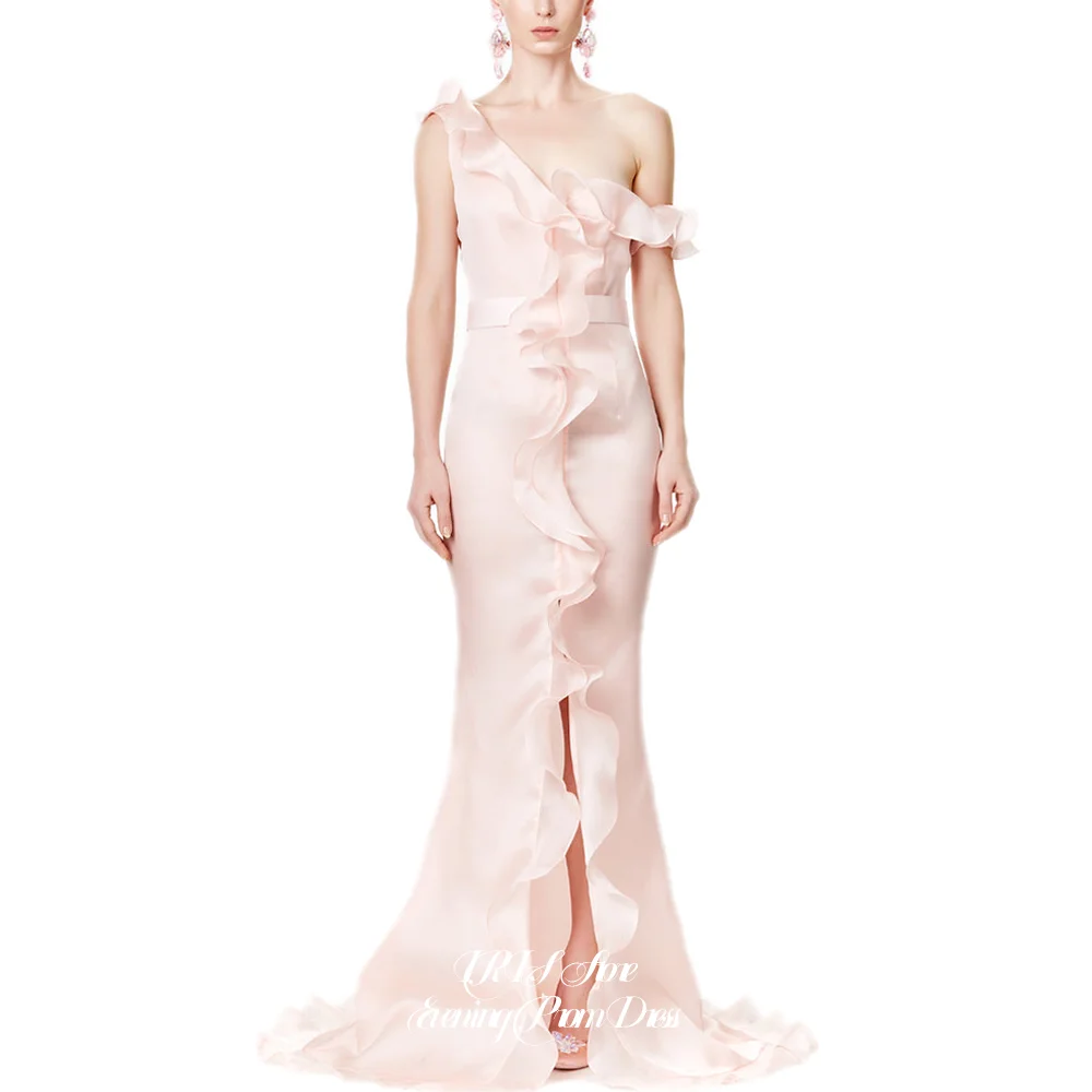 Romantic One‑Shoulder Evening Dresses for Women Ruffled Satin Mermaid Gown High Slit Floor Length For Garden Gala 2026