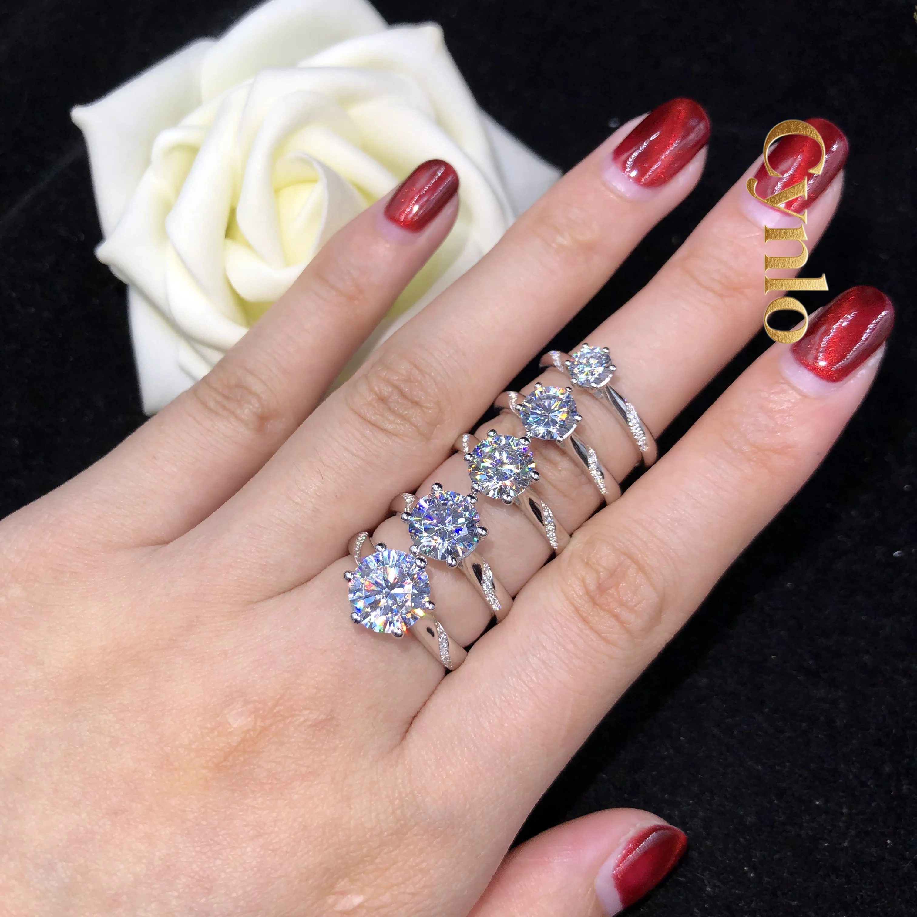 

Cynlo Jewelry Exquisite Craft 0.5-3.0Ct D Color Moissanite Engagement Diamond Ring AU585 14K White Gold Ring 066