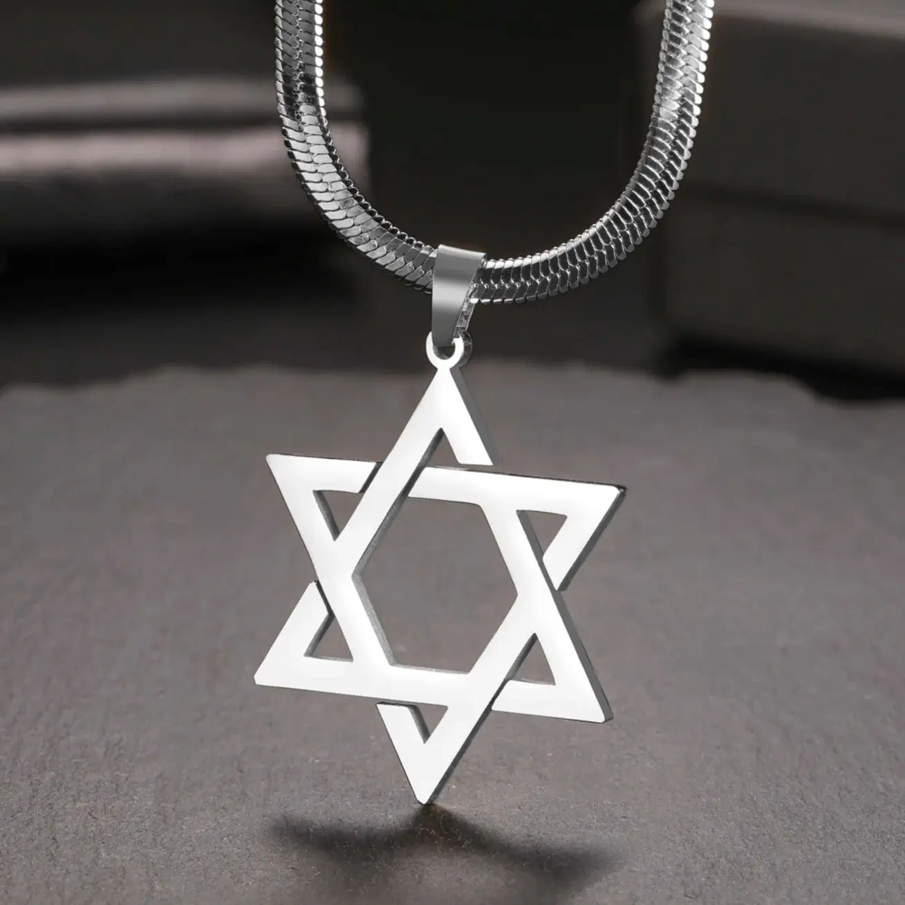 LIKGREAT Jewish Star of David Pendant Necklace Stainless Steel Snake Chain Necklaces for Women Men Family Jewelry Birthday Gifts