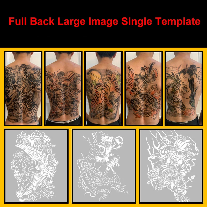 Single Spray Painting Tattoo Template Pattern Professional Reusable Temporary Body Art Full Back Hollow Template Large Image